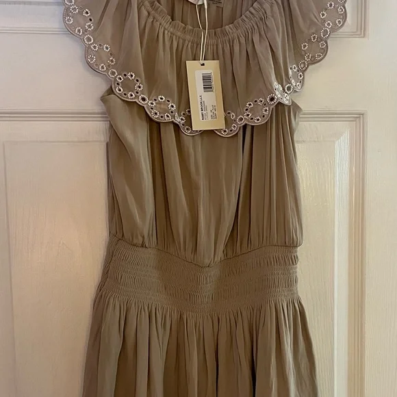 Ramy Brook/ NWT cream off-Shoulder mini Dress XS/TP elastic waist scallo… - Picture 3 of 9